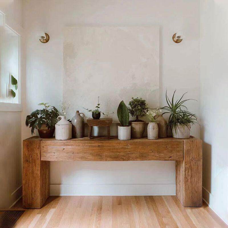 简约原木玄关桌复古做旧实木进户条案客厅靠墙装饰展示台长桌老式