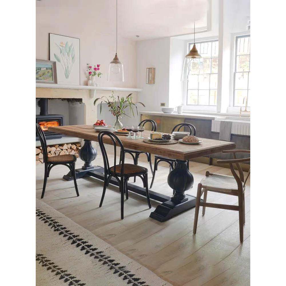 美式复古全实木餐桌家用饭桌欧式客厅长桌原木简约做旧茶桌洽谈桌