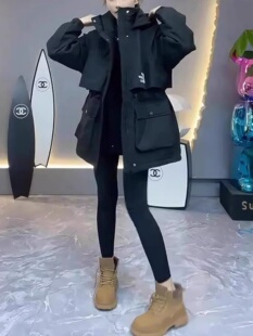 工装冲锋衣女春秋高端欧货中长款收腰女款保暖外套二棉棉服派克服