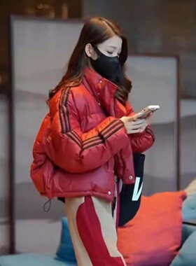 红色面包服外套女春秋欧货高端高级感本命年棉袄加绒棉衣羽绒棉服