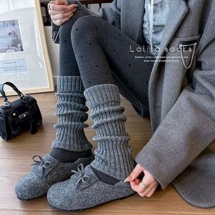 堆堆成人袜套秋冬罗口纯色针织春秋保暖长筒袜防寒亲子y2k可穿