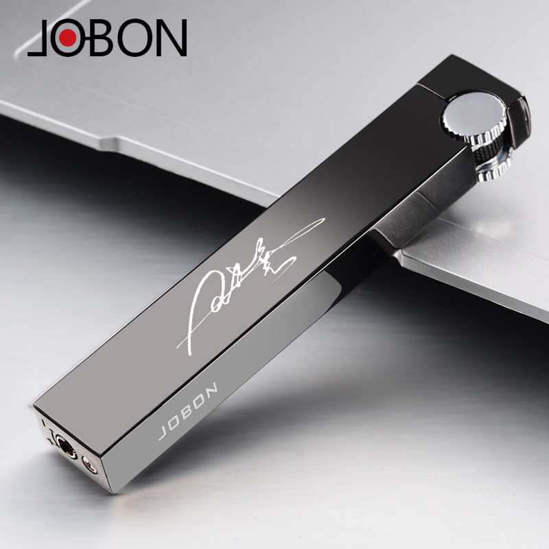 jobon中邦创意迷你超薄充气打火机砂轮打火机男明火金属刻字