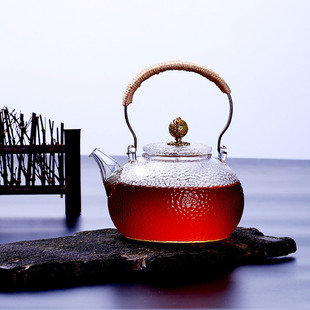 家用高硼硅透明玻璃茶壶铜把提梁泡茶壶可电陶炉直接加热煮茶壶