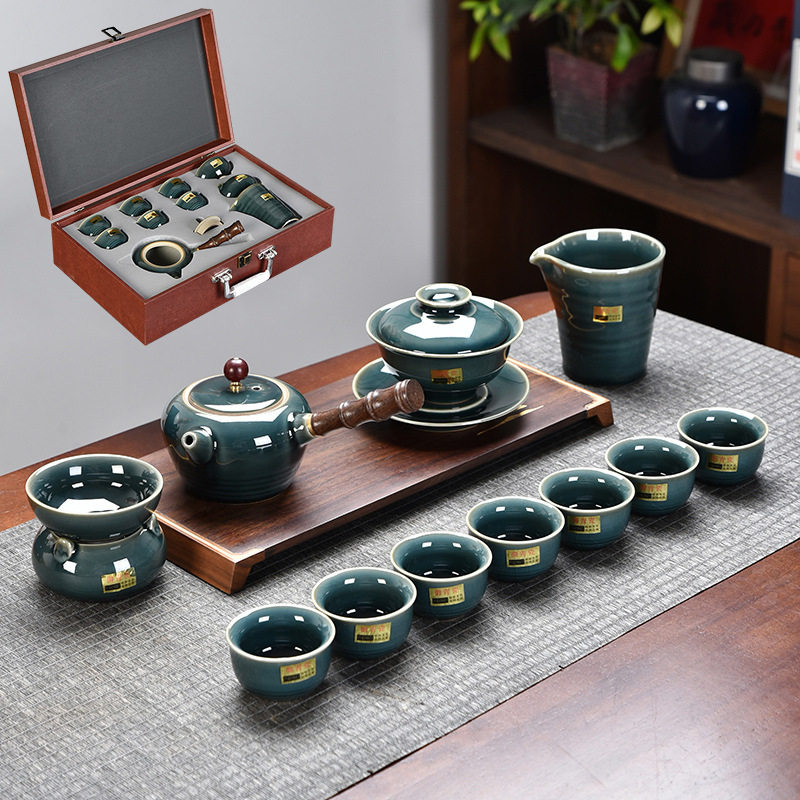 御青瓷陶瓷茶具套装哥窑开片钧瓷功夫茶具商务礼品高档茶具整套
