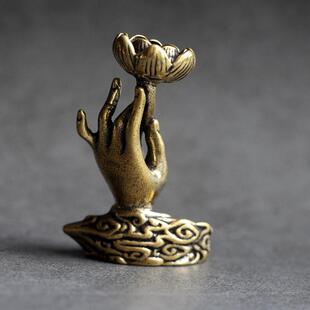 纯黄铜实心倒流香香薰小摆件祥云莲花佛手仿古古玩小铜器香架
