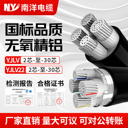 南洋国标铝芯YJLVVLV电缆线铝线