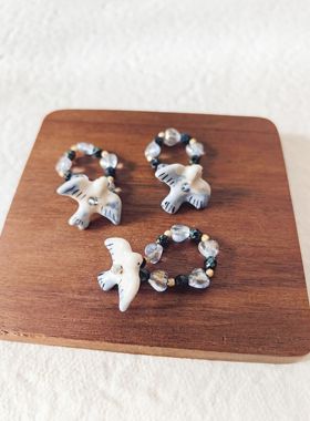 弥亦「动物园」系列原创设计飞鸟陶瓷戒指百搭可调节小众饰品