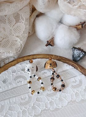 弥亦「出逃修勾」原创设计陶瓷可爱小狗戒指小众串珠食指戒