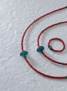 弥亦「青梅」新中式配色星球串珠项链小众设计感红绿国风锁骨链