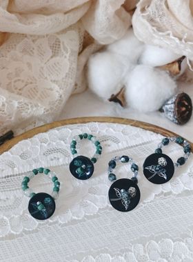 弥亦「干枯玫瑰」法式复古马氏贝贝壳串珠戒指捷克珠米珠指环