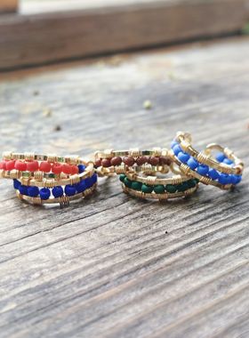 弥亦「凝萃」手工串珠戒指女小众可调节开口圈食指戒