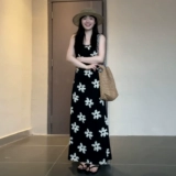 Черная летняя длинная юбка, французский стиль, эффект подтяжки, цветочный принт, подходит для подростков