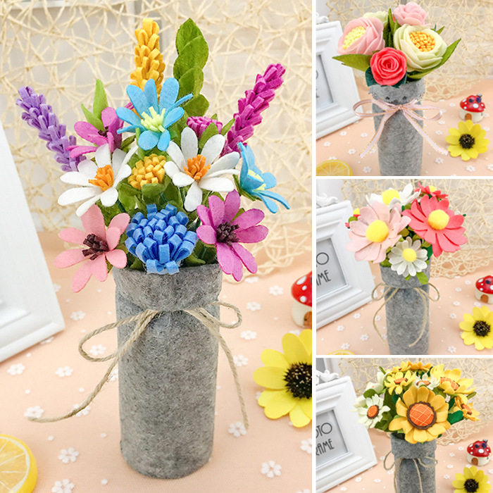 免裁剪小盆栽仿真花束花朵 不织布diy儿童手工布艺材料包玩具礼物