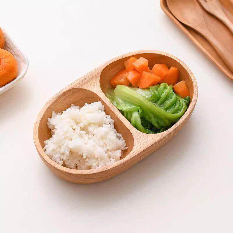 橡胶木小船型双格XEQ碗实木格家用盘点心盘果分零木食盘整木