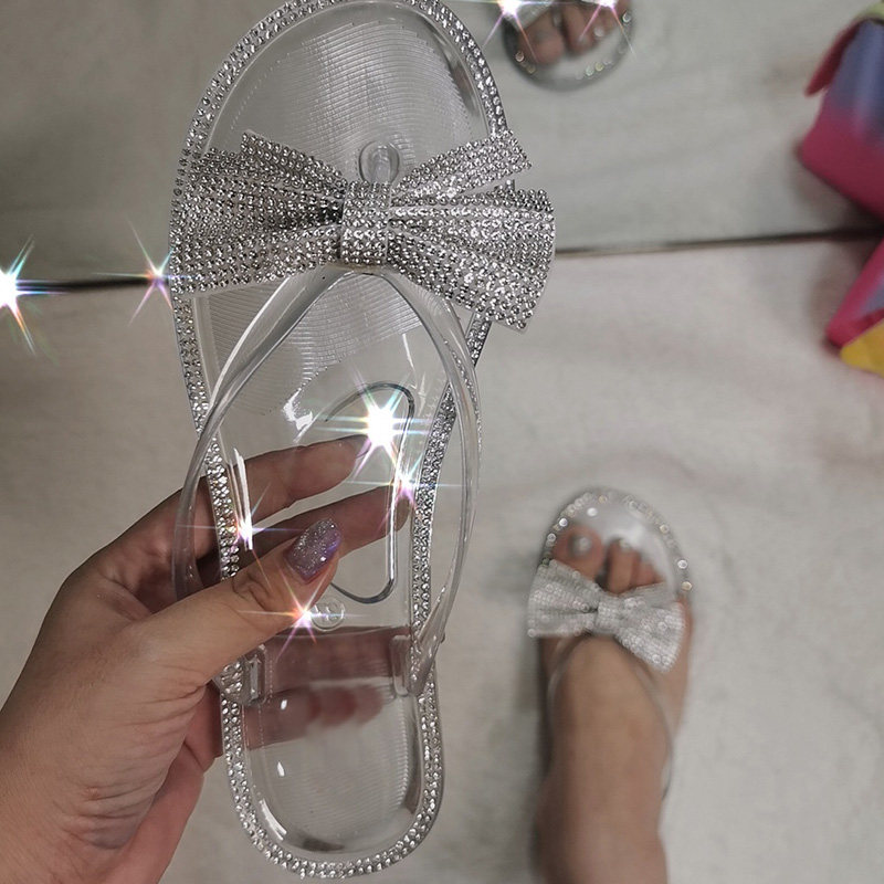 summer ladies slippers women shoes crystal cute bow flat hee
