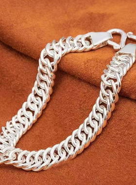 正品纯银色手链男款纯手工马鞭美