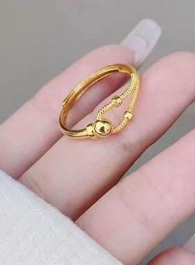 新款金色半链可调节简约小众戒指