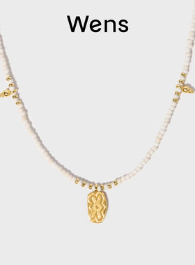 Wens部落仿玉髓白松石串珠吊坠项链女可叠戴度假风送女友