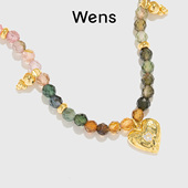 Wens爱心碧玺彩色串珠金币吊坠锁骨链项链女叠戴生日礼物送女友
