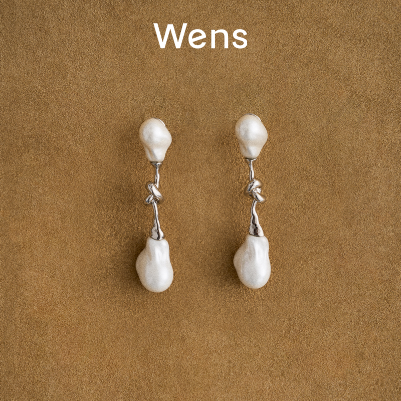 Wens巴洛克异形珍珠耳环女小众镀金轻奢法式百搭高级感耳饰