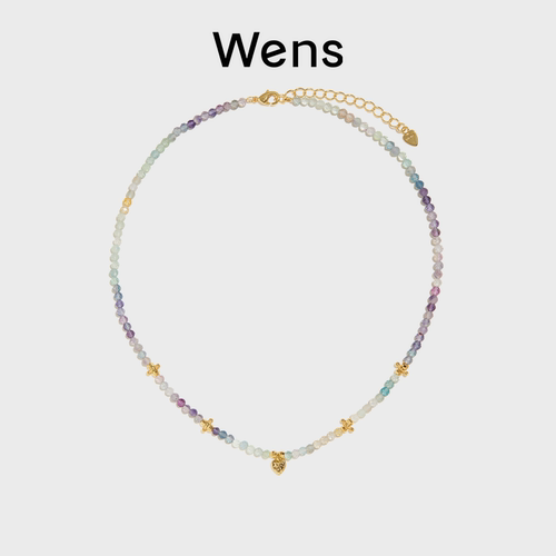 wens紫莹石天然石串珠女紫色项链
