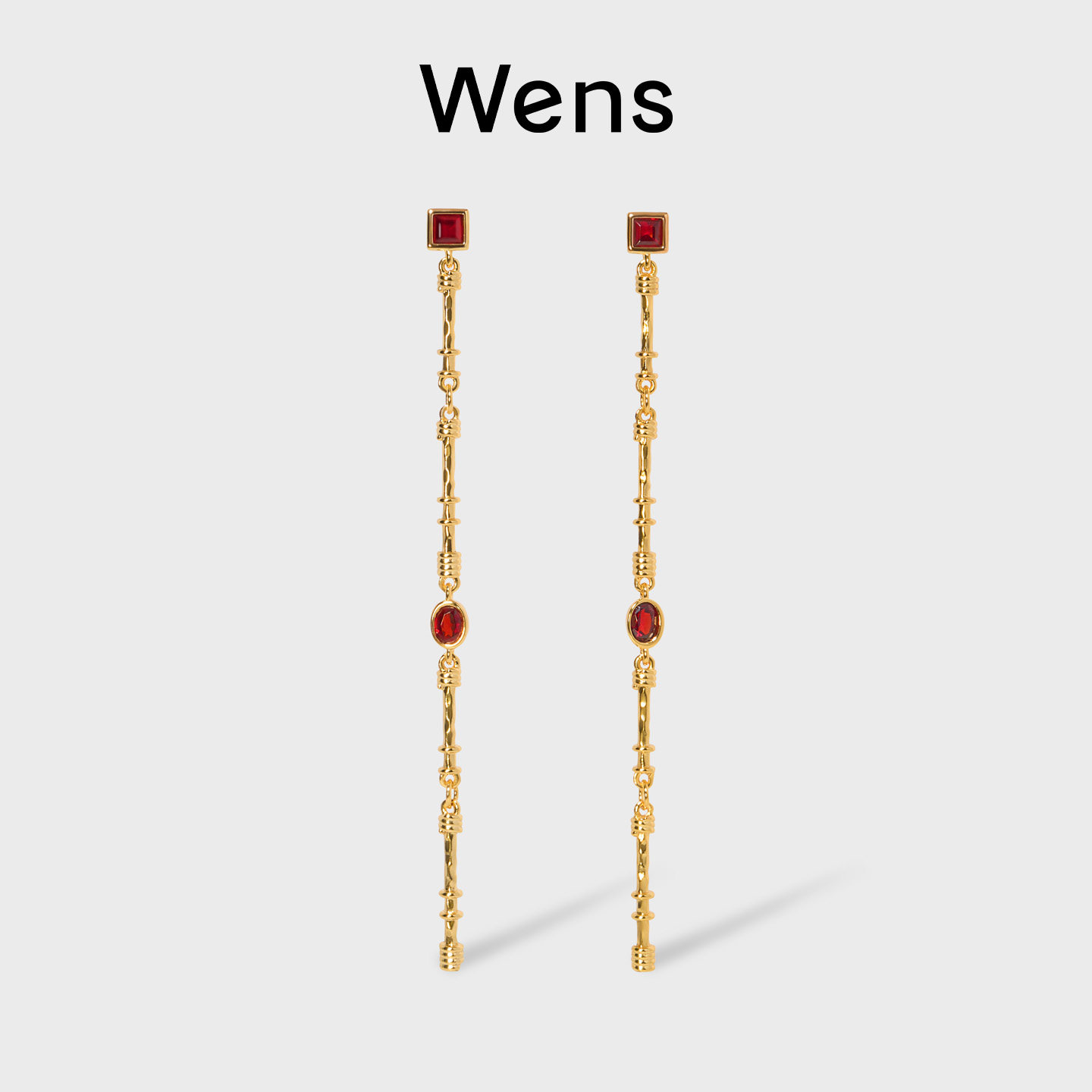 Wens格致Edge几何镶石耳线女原创复古设计感新中式小众耳饰礼物