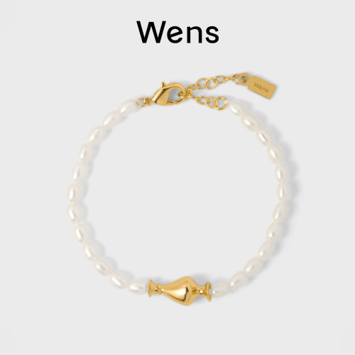 Wens「瓶」系列淡水珍珠细颈瓶手链女灰色珍珠银色高级感手链礼物