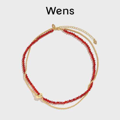 Wens红玛瑙串珠项链手链女本命年