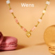 Wens「我 心」编织绳彩石吊坠叠戴项链女爱心锁骨链