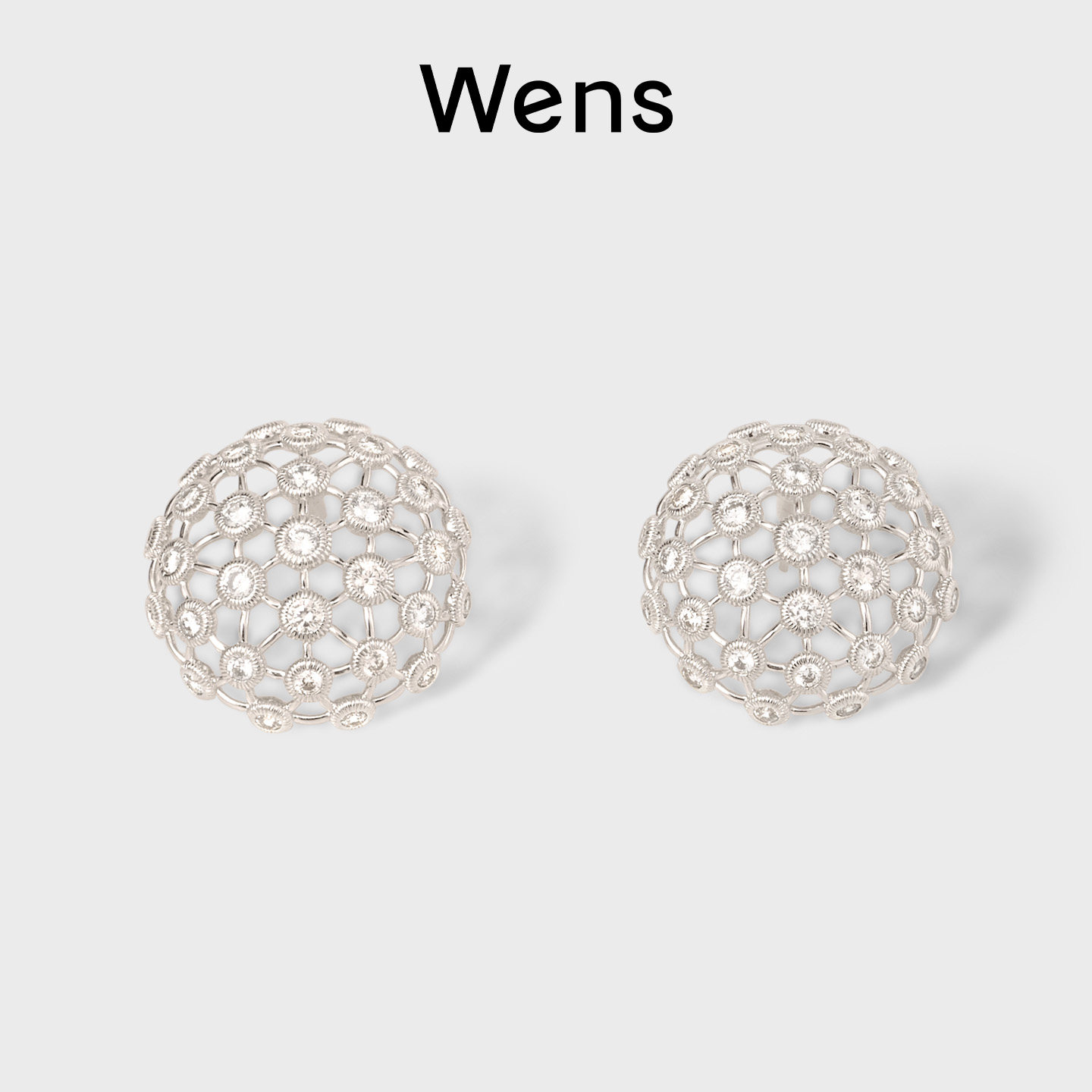 Wens星辰密镶锆石镂空编织圆球耳钉女原创高级设计感轻奢百搭耳环