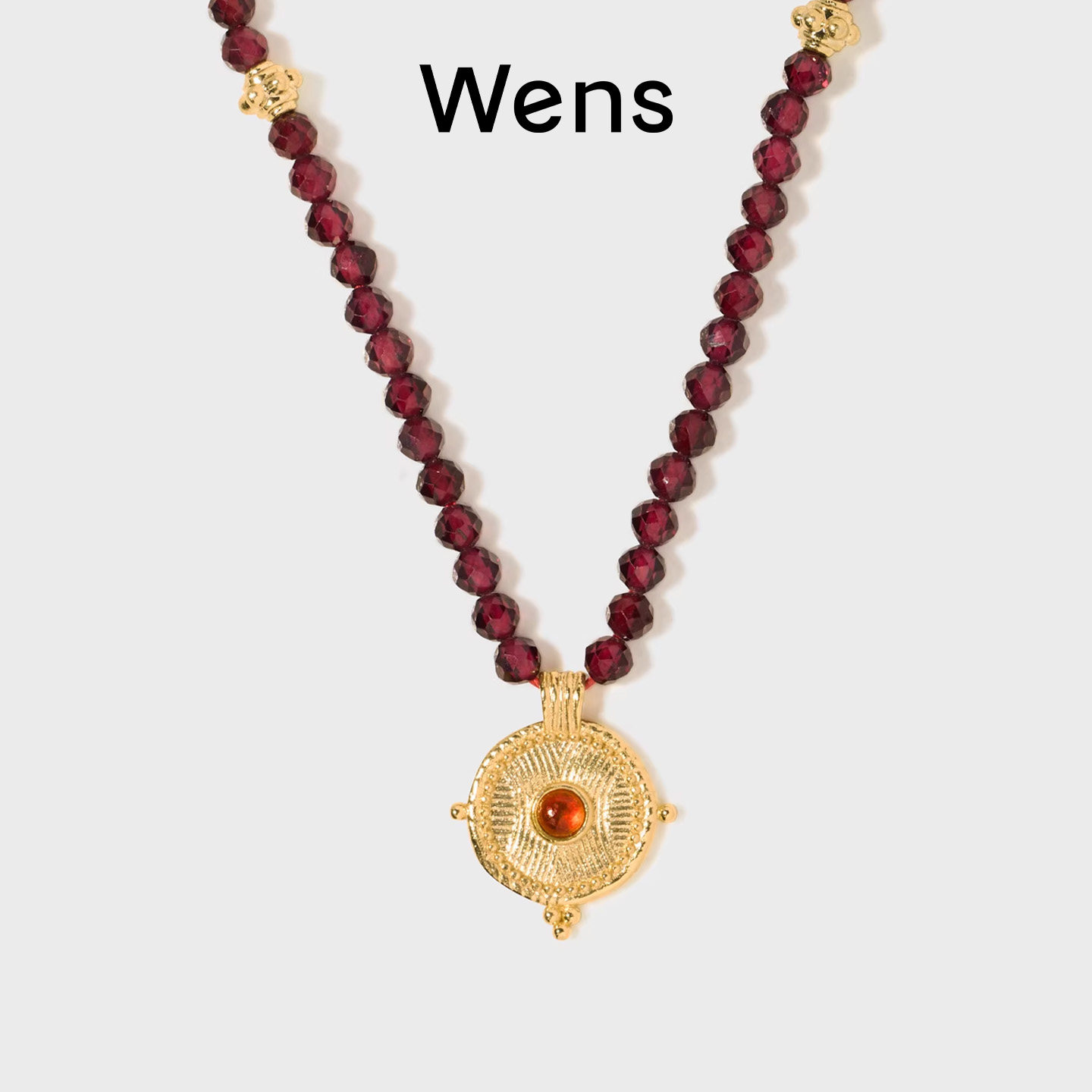 Wens【明星同款】部落图腾金币吊坠石榴石串珠项链女红色生日礼物