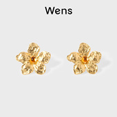 Wens花神系列小花镶石耳钉耳饰女金银双色度假风生日礼物送女友