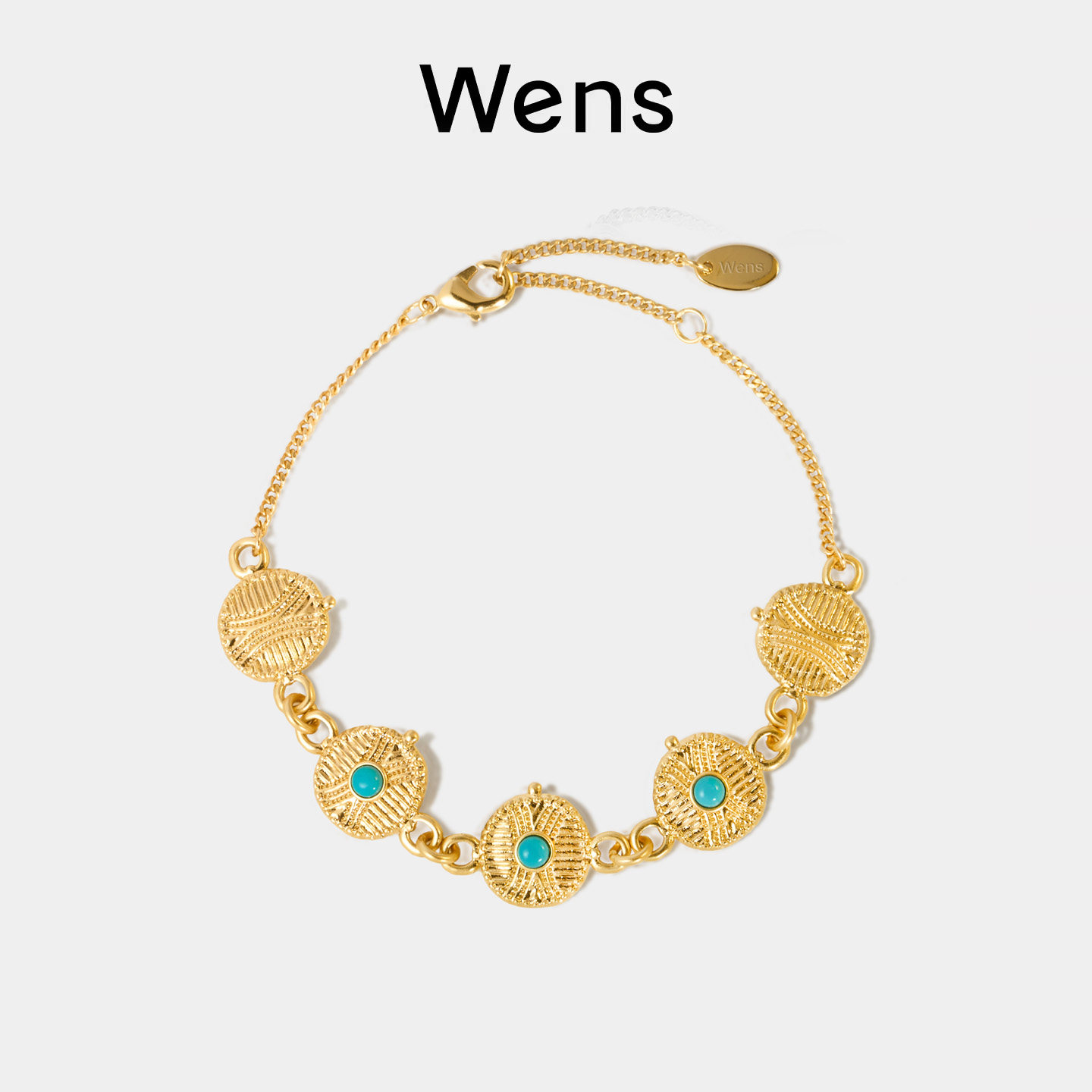 Wens部落系列图腾金币镶仿绿松石款手链女原创小众度假多巴胺手链
