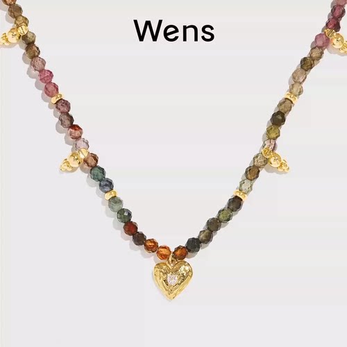 Wens爱心碧玺彩色串珠项链手链女原创法式度假叠戴小众多巴胺礼物