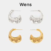 Wens部落系列图腾耳环纹理凹面弧形耳圈时尚 首饰小众原创饰品女