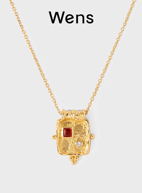 Wens浮雕瓶镶石印章项链女