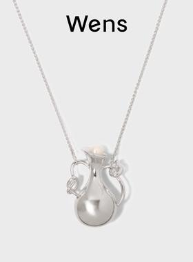 Wens淡水珍珠双耳瓶金属项链女