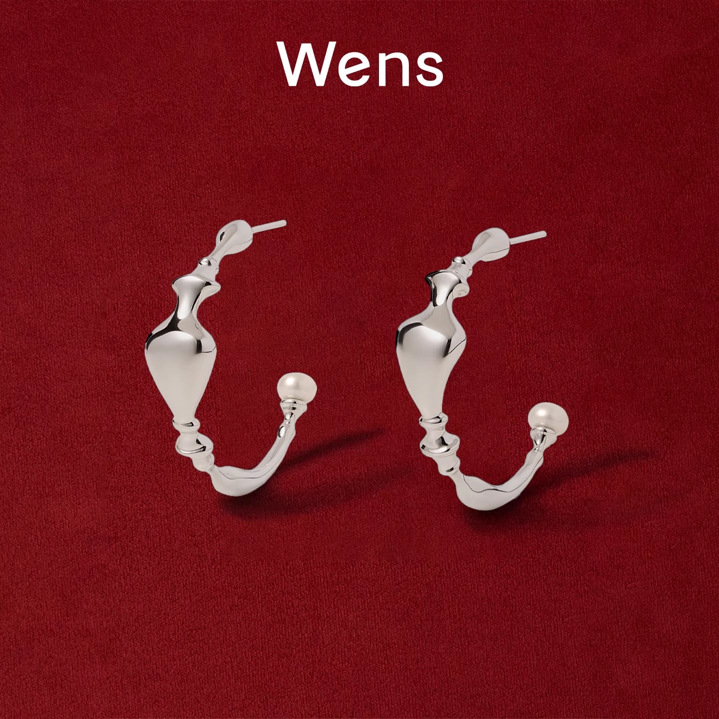 Wens淡水珍珠细颈瓶大耳圈耳饰女