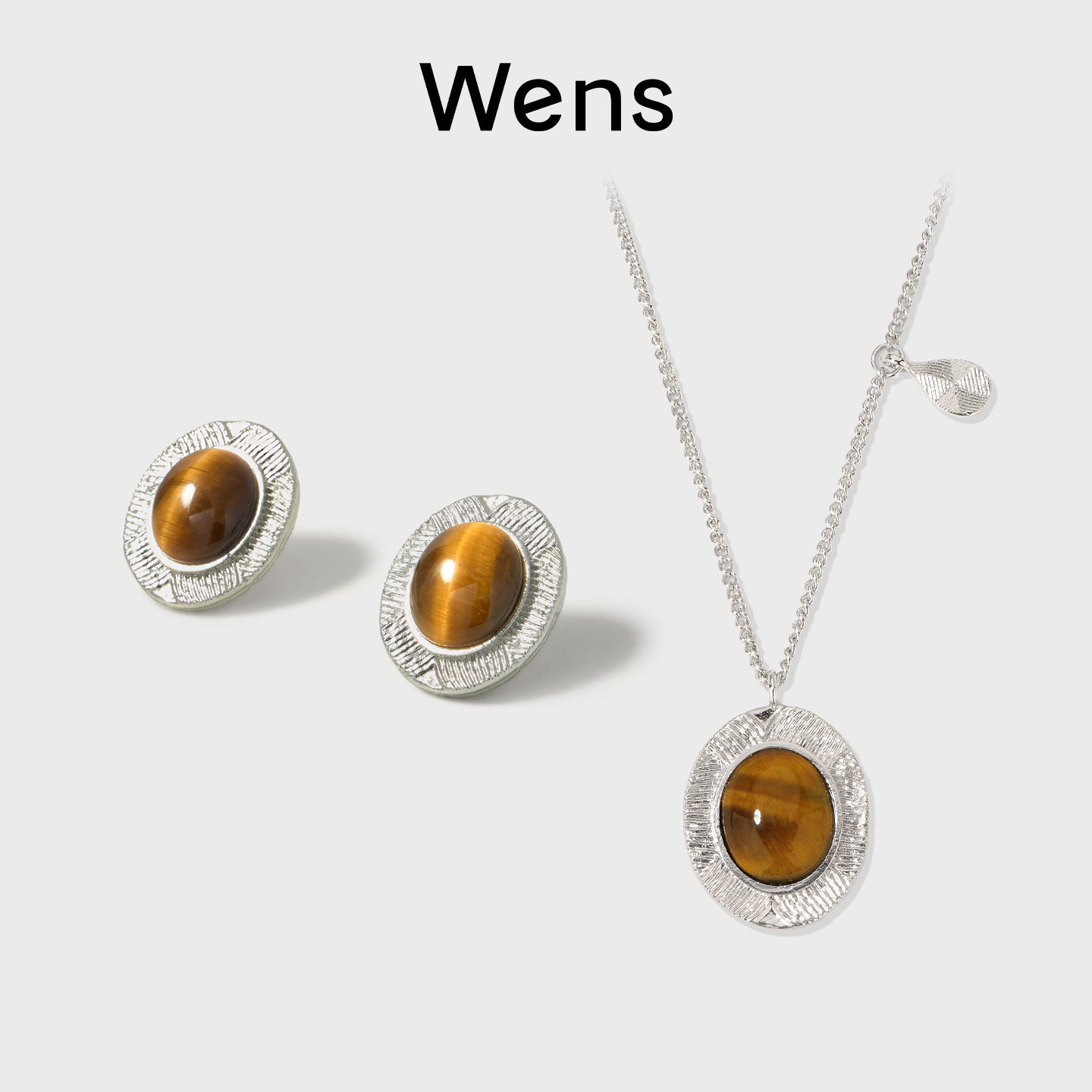 Wens【明星同款】红玛瑙虎眼石耳环项链女复古高级中式红色耳饰