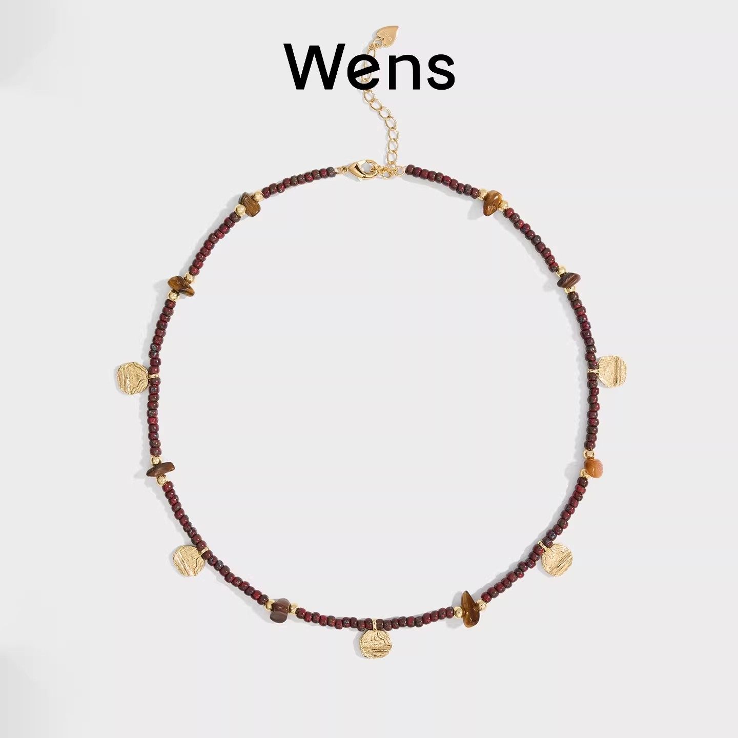 Wens KISS系列雕刻纹理吊坠串珠项链女小众设计高级感锁骨链百搭