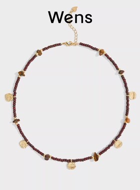 Wens「THE KISS」雕刻纹理吊坠串珠项链手链女红色新年礼物送女友