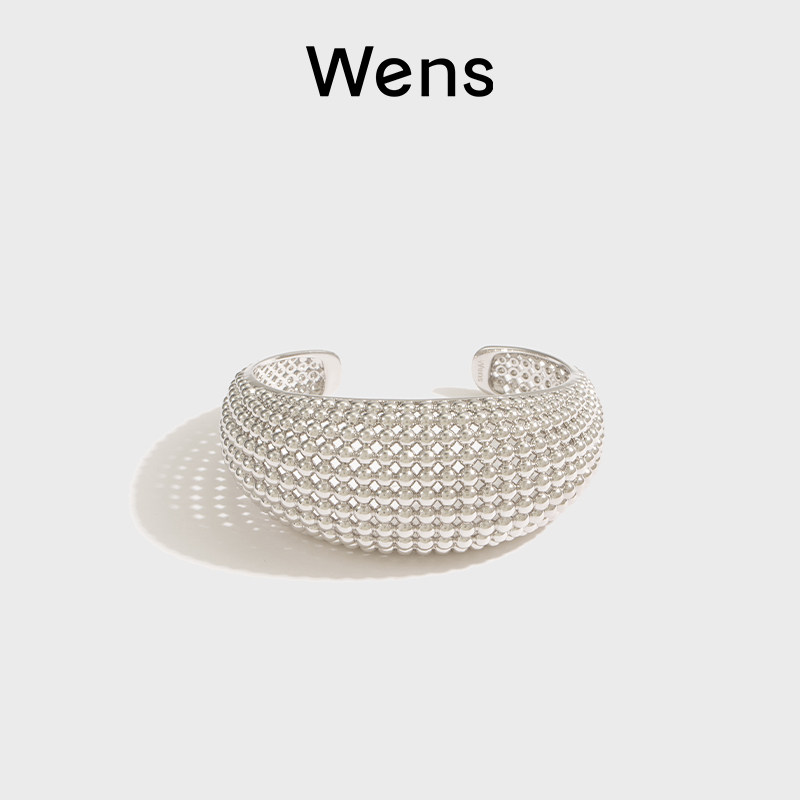 Wens Ball系列镂空圆球手镯女高级感轻奢原创小众设计银色宽手镯