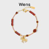 红玛瑙福马吊坠串珠手链本命年马年红色小众 新年礼物 Wens