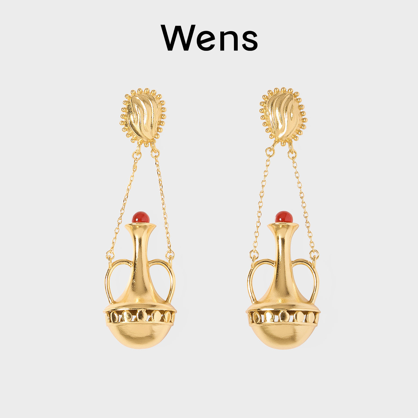 Wens「瓶」系列红玛瑙双耳瓶耳环女金银双色原创高级感红色礼物,饰品/流行首饰/时尚饰品新,耳环,淘宝优惠券,粉丝福利购,淘宝优惠卷