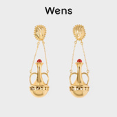 Wens「瓶」系列红玛瑙双耳瓶耳环女金银双色原创高级感红色礼物