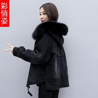 中长款牛仔外套女加绒加