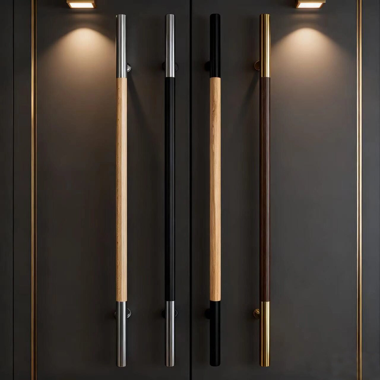 简约现代实木门拉手玻璃门把手胡桃木宴会厅包厢无框门扶手可定制