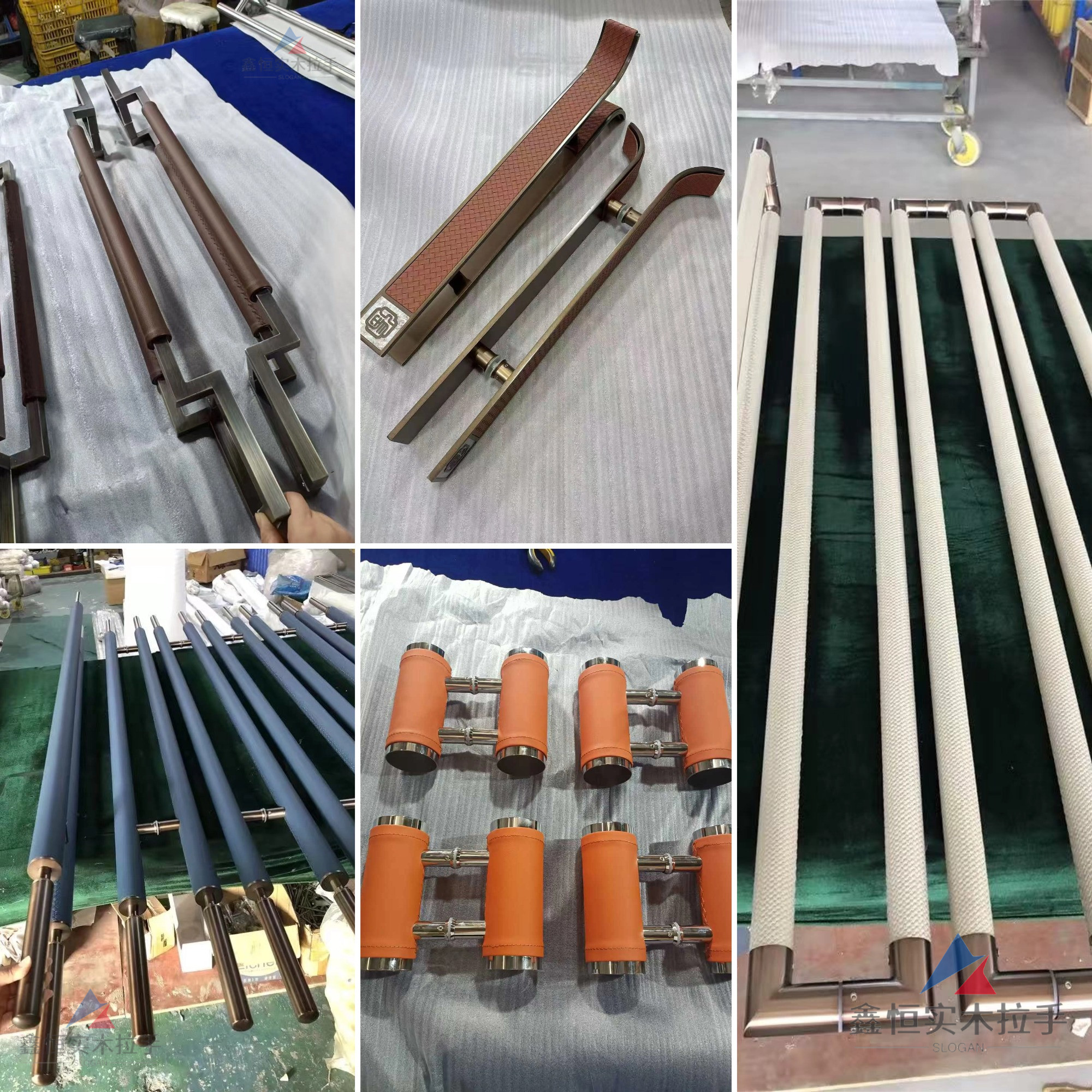 中式现代仿古玻璃门拉手大门把手定制条形皮套皮革304不锈钢圆管