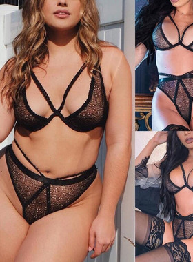 性感内衣三点式黑色蕾丝吊带睡衣透明超薄破洞三角带文胸套装