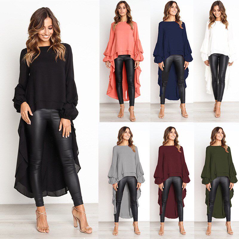 Sexy ruffled long sleeved irregular dress women长袖连衣裙女